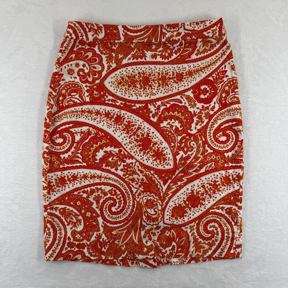 J. Crew The Pencil Skirt Orange Paisley Print Knee Length Size 0